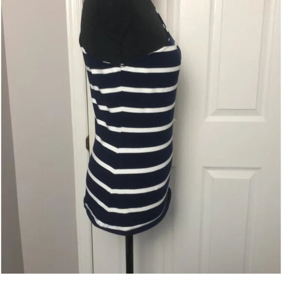 One shoulder tank top striped dark blue and white - SZ: S - Picture 3 of 4